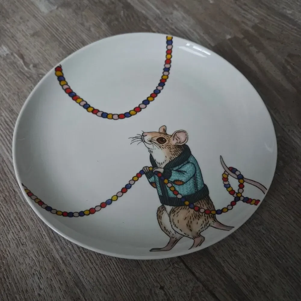 West Elm Rachel Kozlowski Dapper Animal Salad Plate Holiday Christmas Mouse‎